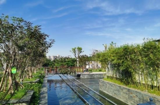 高質(zhì)量發(fā)展調(diào)研行 綠樹 草坪 小涼亭 污水處理廠也是口袋公園